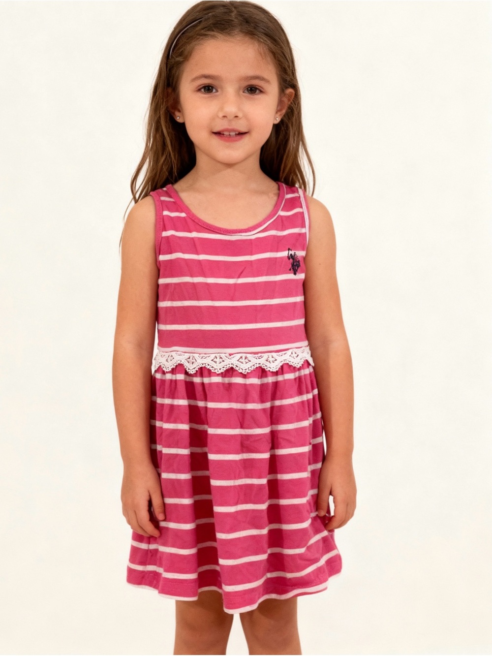 U.S. Polo Assn. Pink & White Striped Lace-Trim Tank Dress